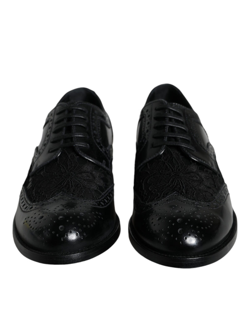Dolce & Gabbana Black Leather Floral Lace Dress Shoes