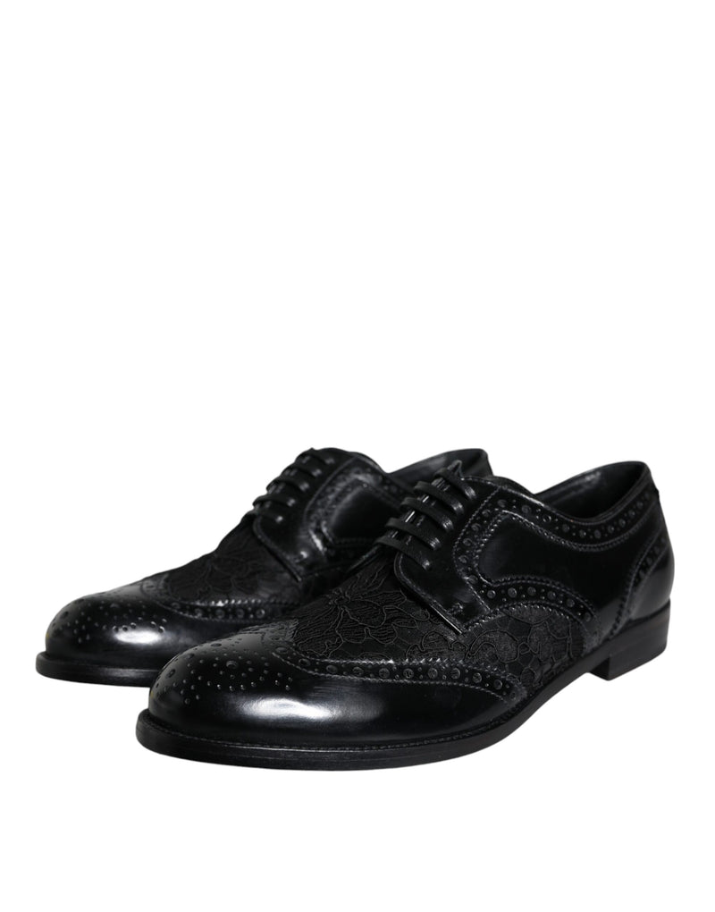Dolce & Gabbana Black Leather Floral Lace Dress Shoes