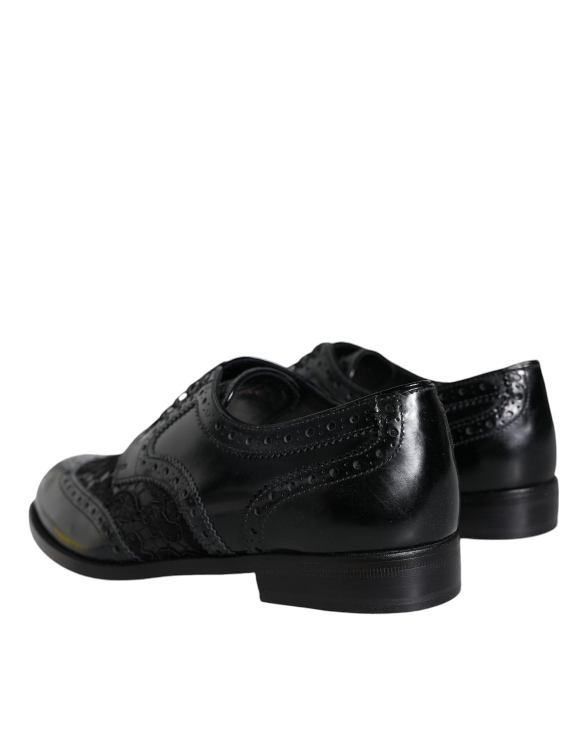Dolce & Gabbana Black Leather Floral Lace Dress Shoes