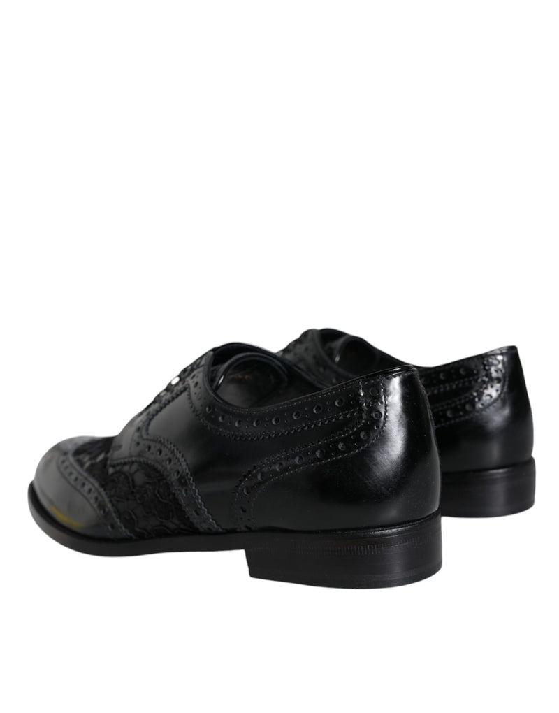 Dolce & Gabbana Black Leather Floral Lace Dress Shoes