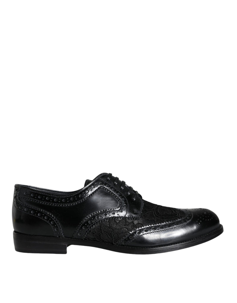 Dolce & Gabbana Black Leather Floral Lace Dress Shoes