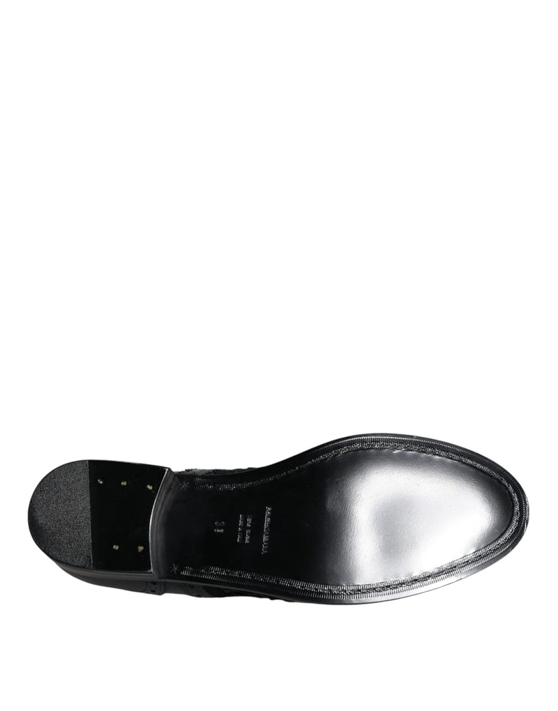 Dolce & Gabbana Black Leather Floral Lace Dress Shoes