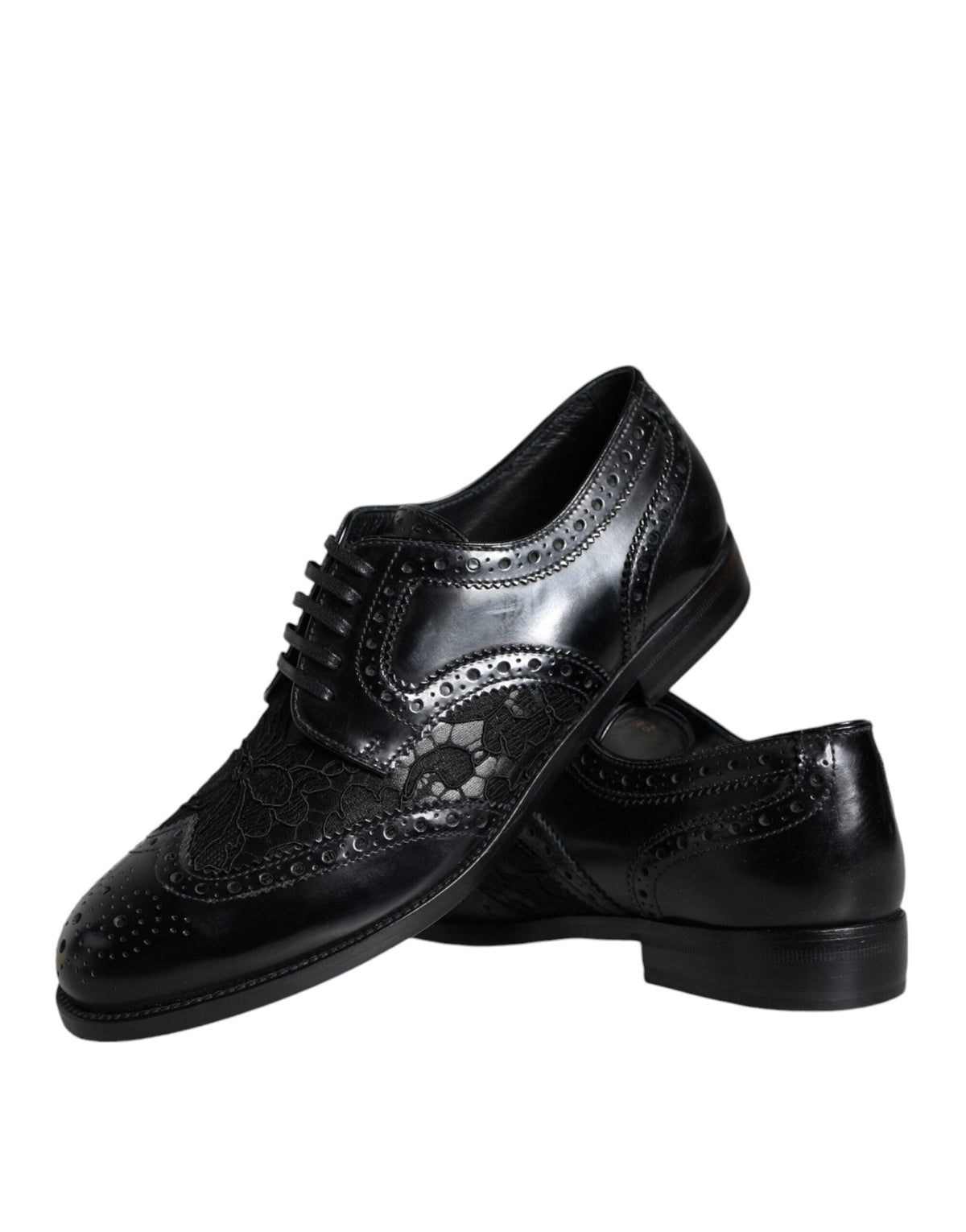 Dolce & Gabbana Black Leather Floral Lace Dress Shoes