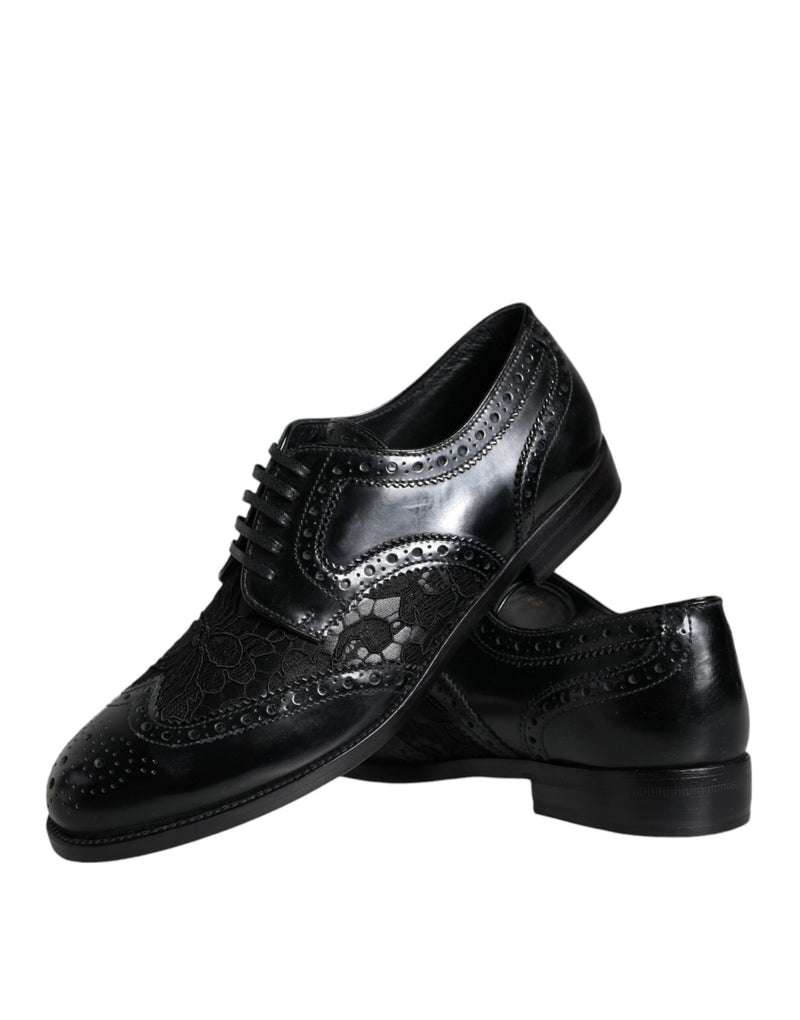 Dolce & Gabbana Black Leather Floral Lace Dress Shoes