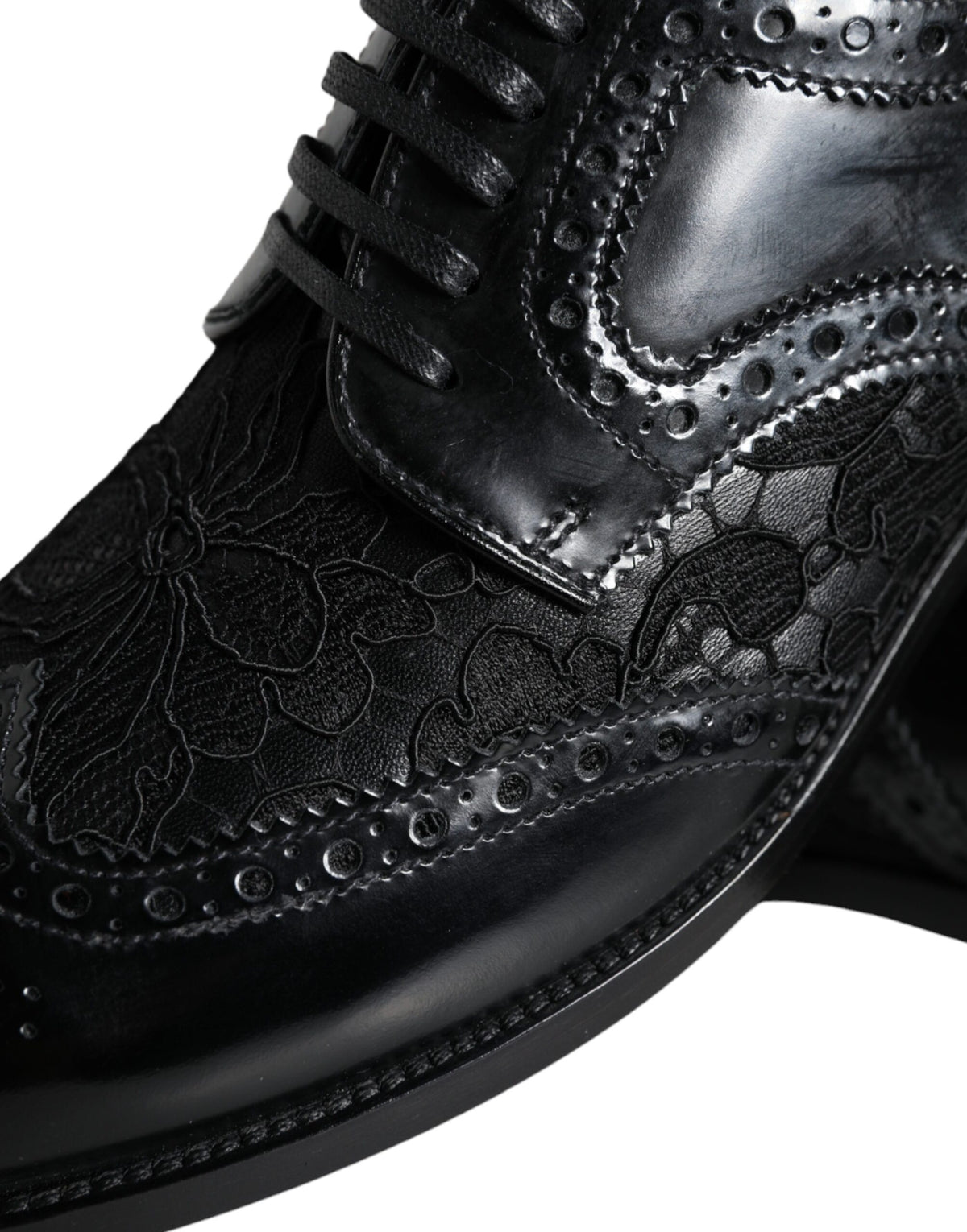 Dolce & Gabbana Black Leather Floral Lace Dress Shoes