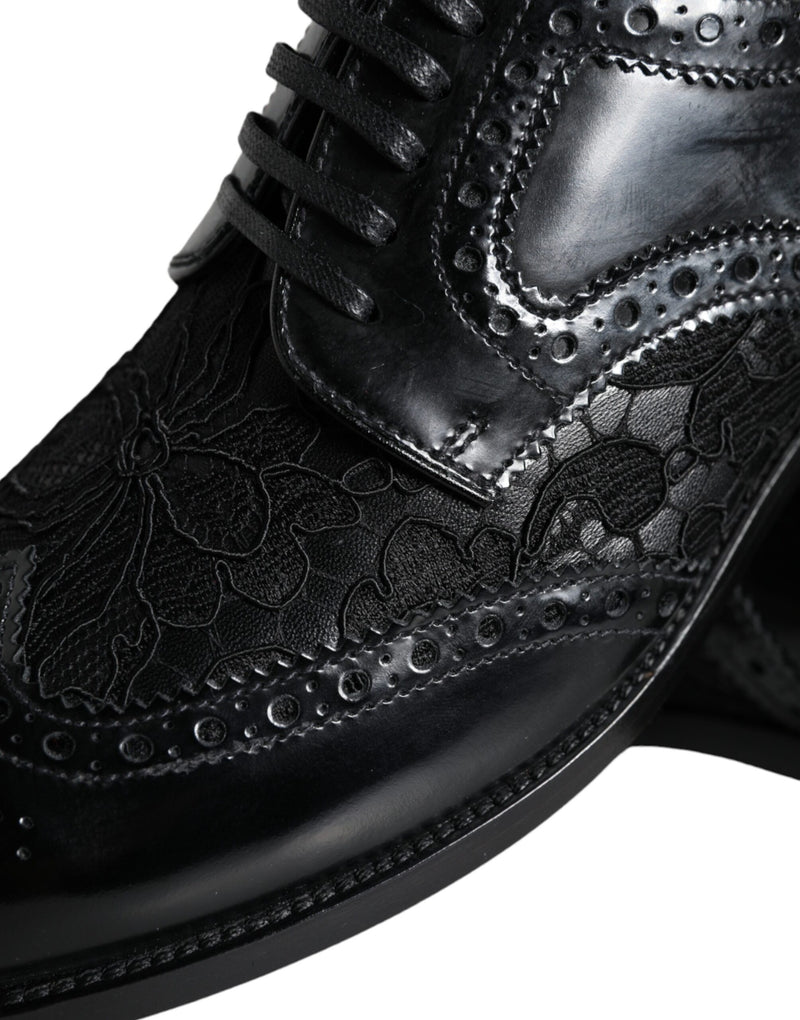 Dolce & Gabbana Black Leather Floral Lace Dress Shoes