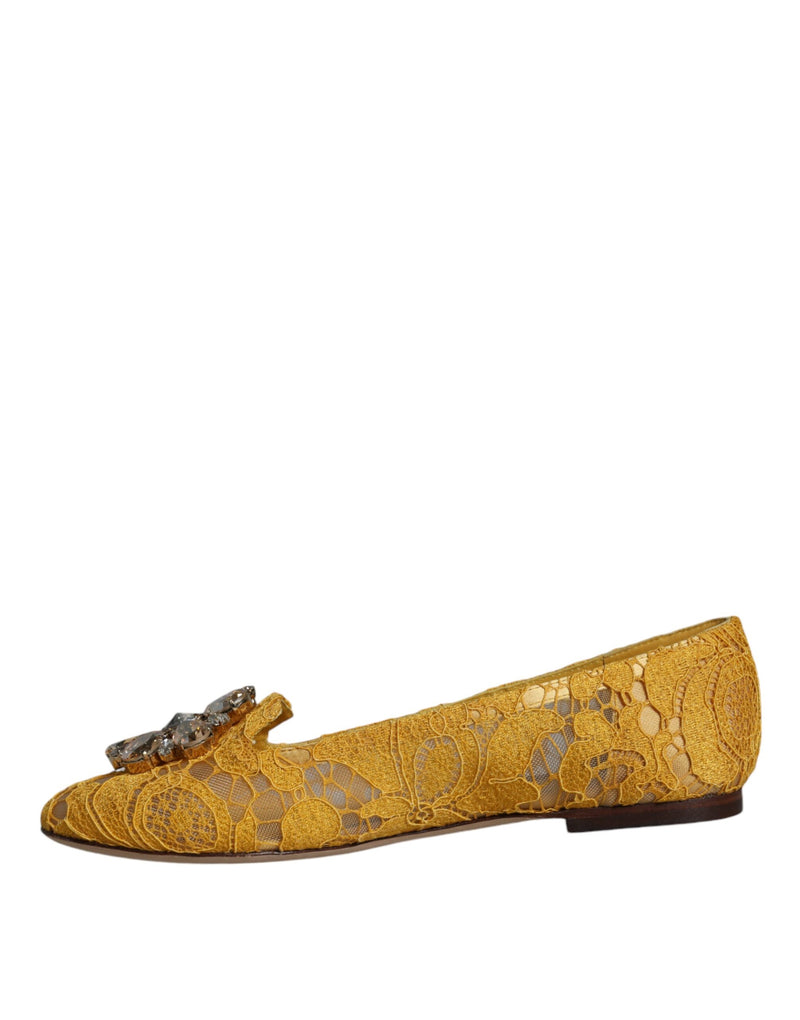 Dolce & Gabbana Mustard Lace Crystal Ballet Flats