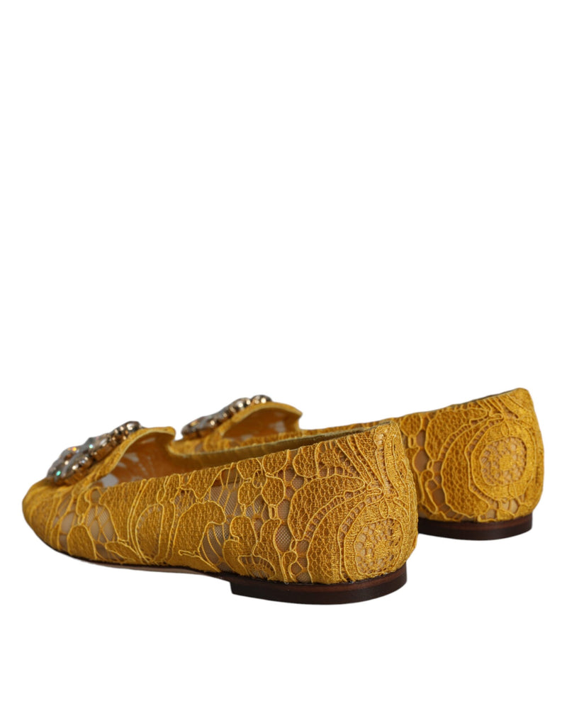 Dolce & Gabbana Mustard Lace Crystal Ballet Flats