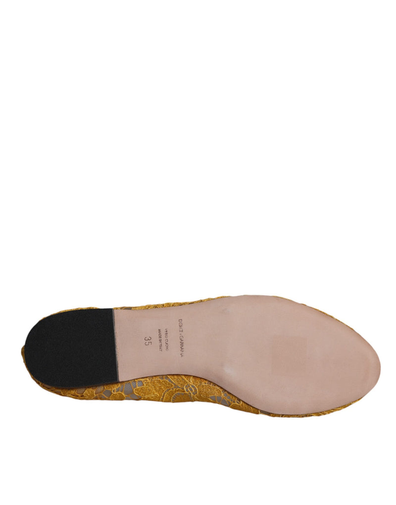 Dolce & Gabbana Mustard Lace Crystal Ballet Flats