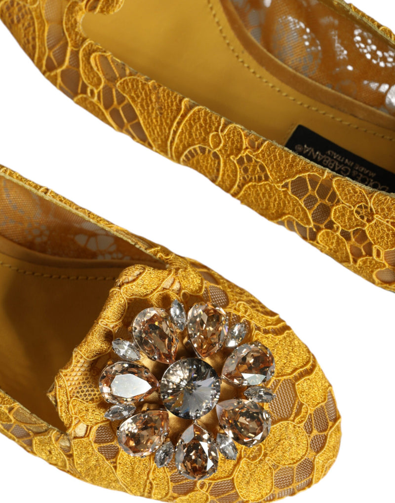 Dolce & Gabbana Mustard Lace Crystal Ballet Flats