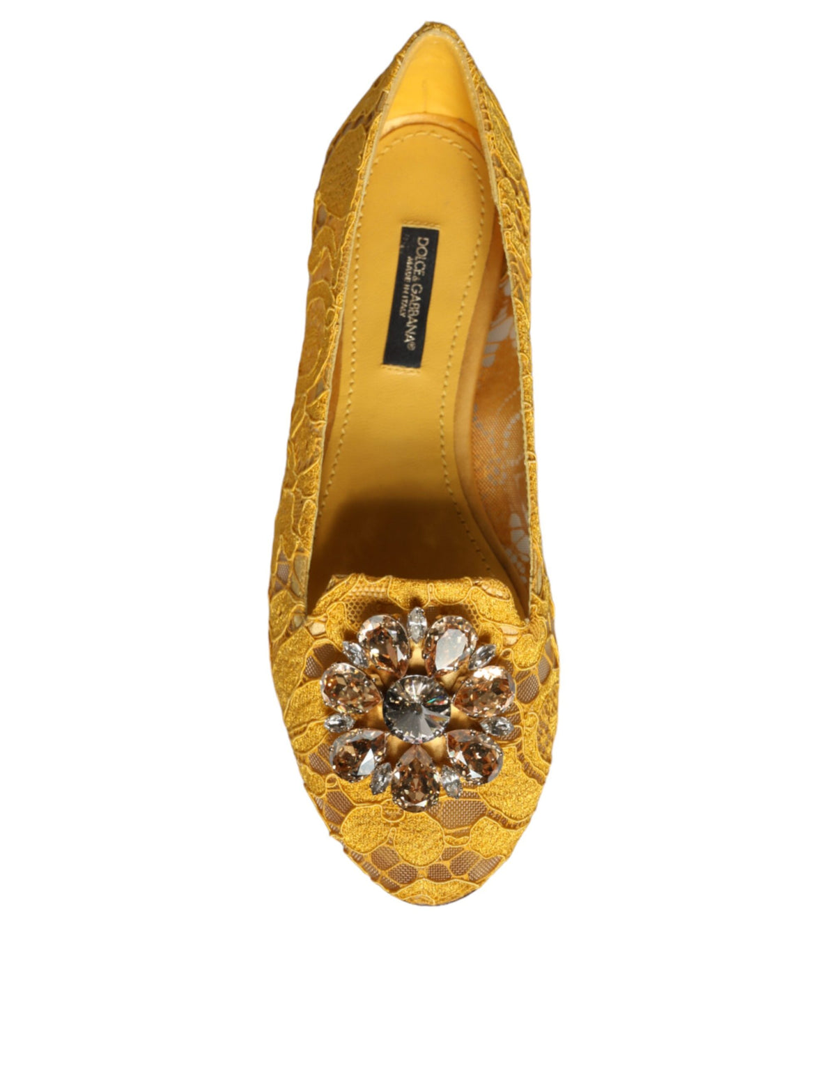Dolce & Gabbana Mustard Lace Crystal Ballet Flats