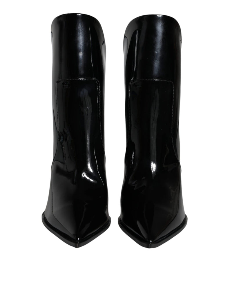 Dolce & Gabbana Black Patent Leather Pointed Ankle Boots