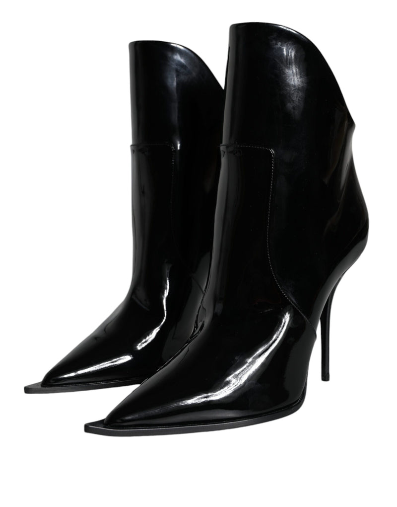 Dolce & Gabbana Black Patent Leather Pointed Ankle Boots