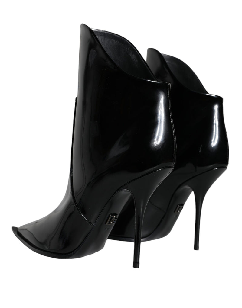 Dolce & Gabbana Black Patent Leather Pointed Ankle Boots
