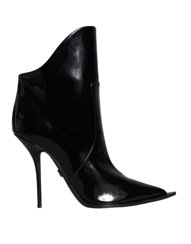Dolce & Gabbana Black Patent Leather Pointed Ankle Boots
