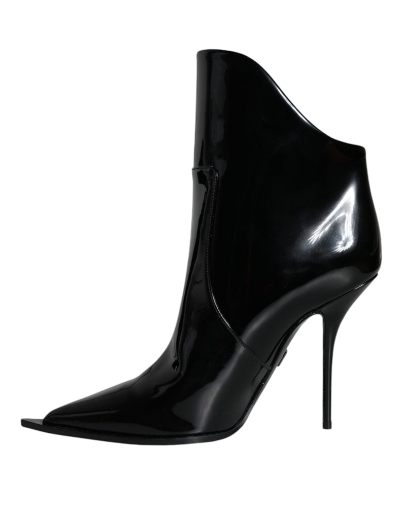 Dolce & Gabbana Black Patent Leather Pointed Ankle Boots