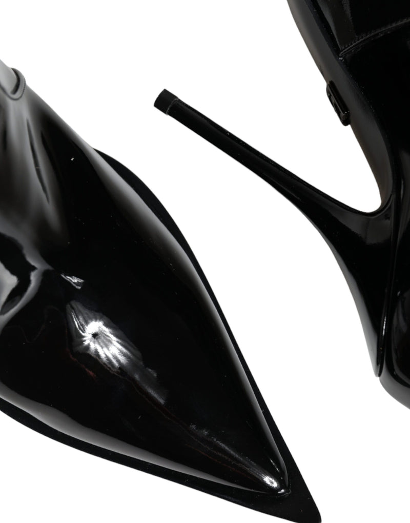Dolce & Gabbana Black Patent Leather Pointed Ankle Boots