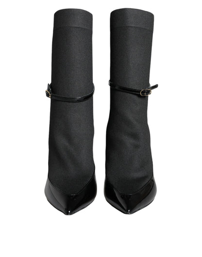 Escarpins-bottes en cuir noir à talon aiguille Dolce & Gabbana
