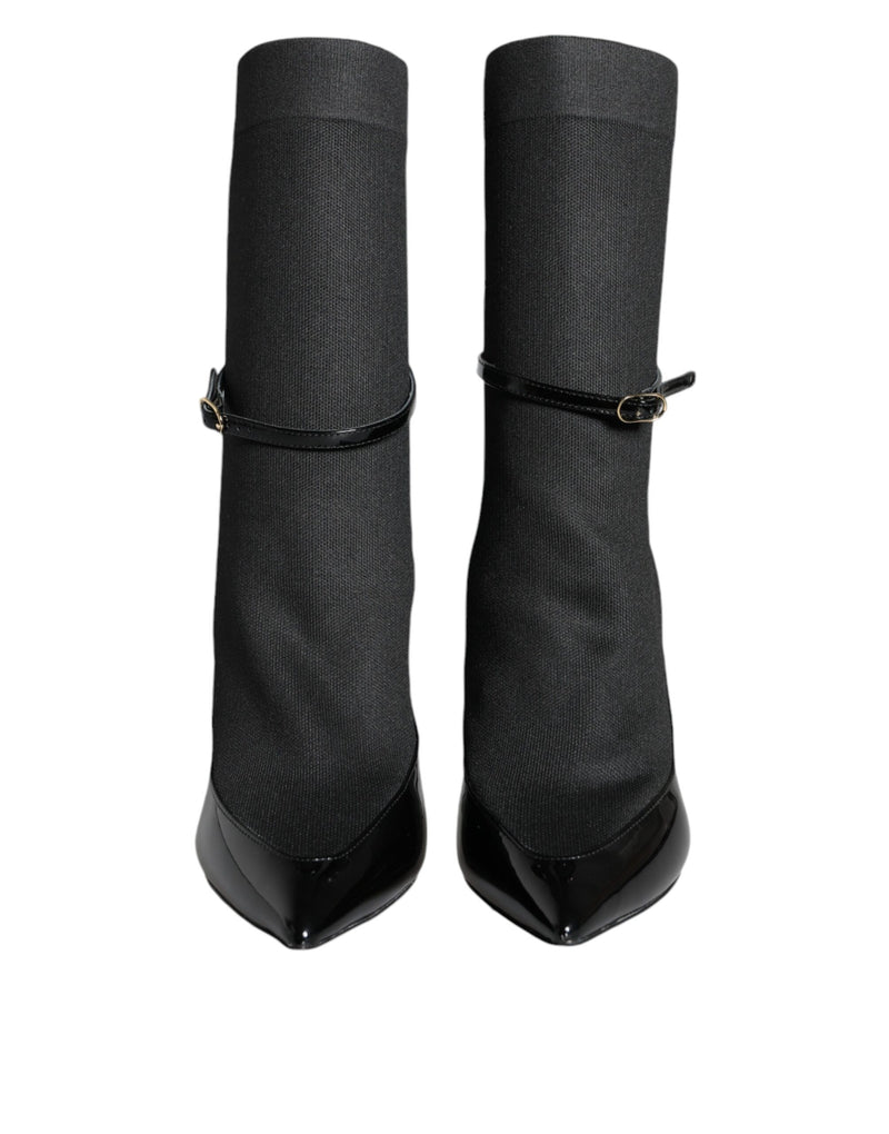 Dolce & Gabbana Black Patent Leather Stilettos Booties