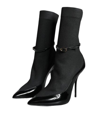 Escarpins-bottes en cuir noir à talon aiguille Dolce & Gabbana