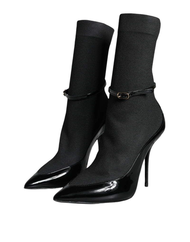 Dolce & Gabbana Black Patent Leather Stilettos Booties