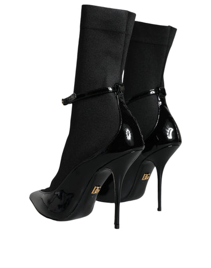 Escarpins-bottes en cuir noir à talon aiguille Dolce & Gabbana