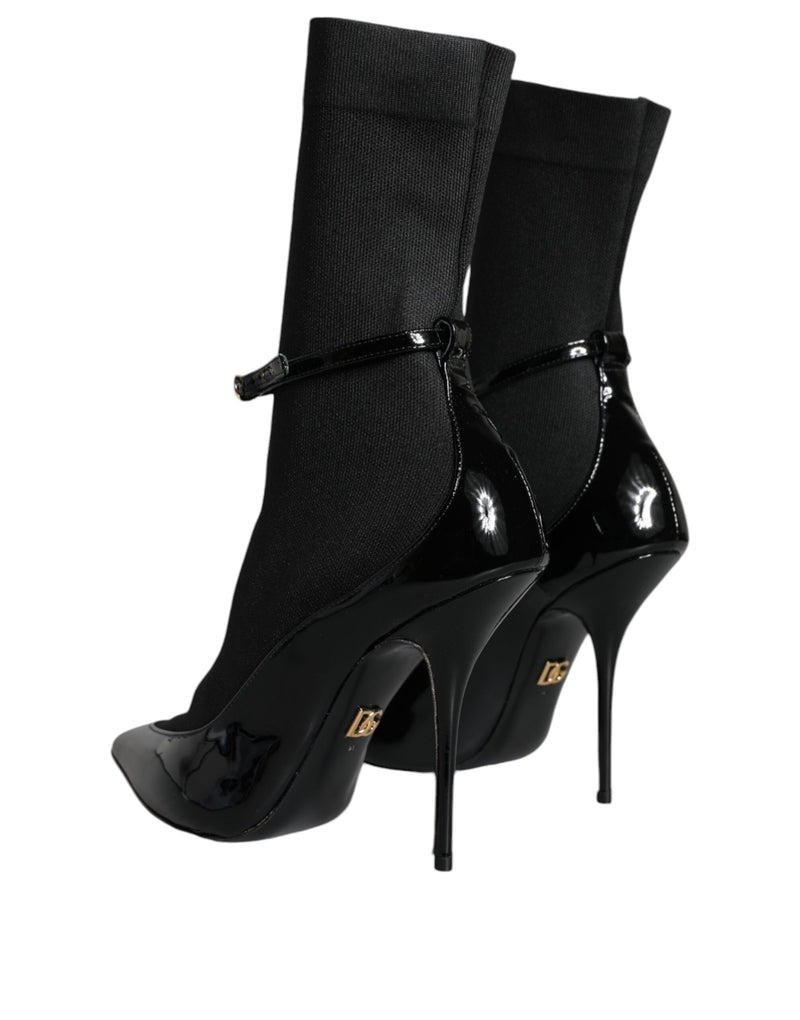 Dolce & Gabbana Black Patent Leather Stilettos Booties