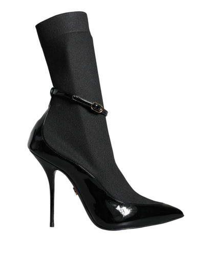 Escarpins-bottes en cuir noir à talon aiguille Dolce & Gabbana