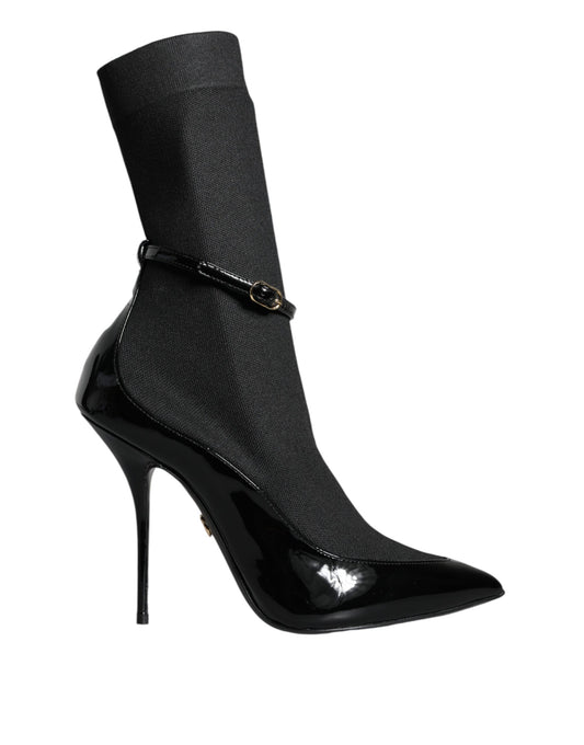 Escarpins-bottes en cuir noir à talon aiguille Dolce & Gabbana