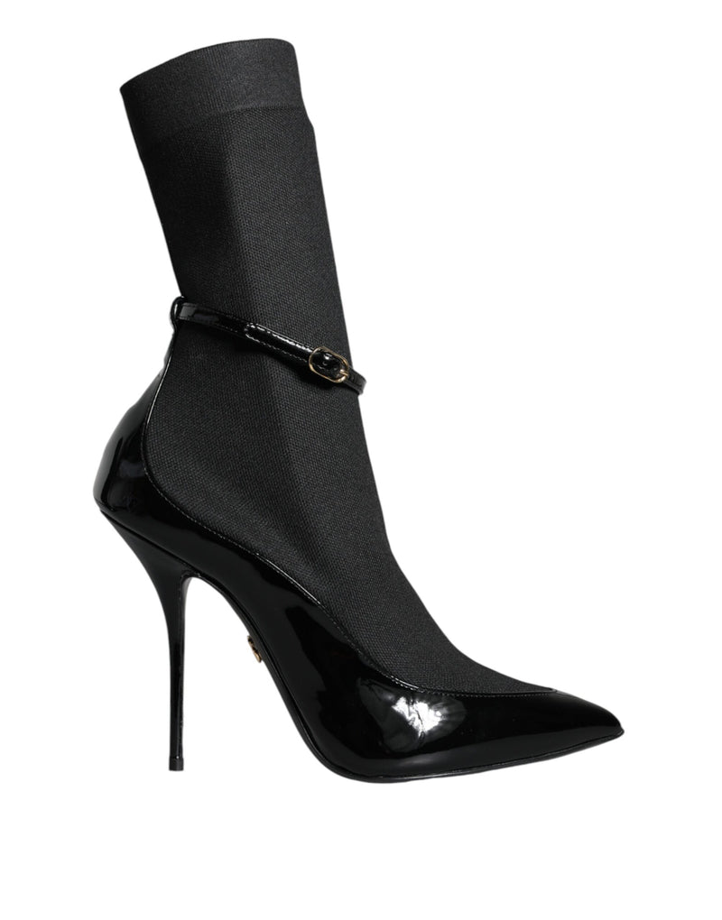 Dolce & Gabbana Black Patent Leather Stilettos Booties