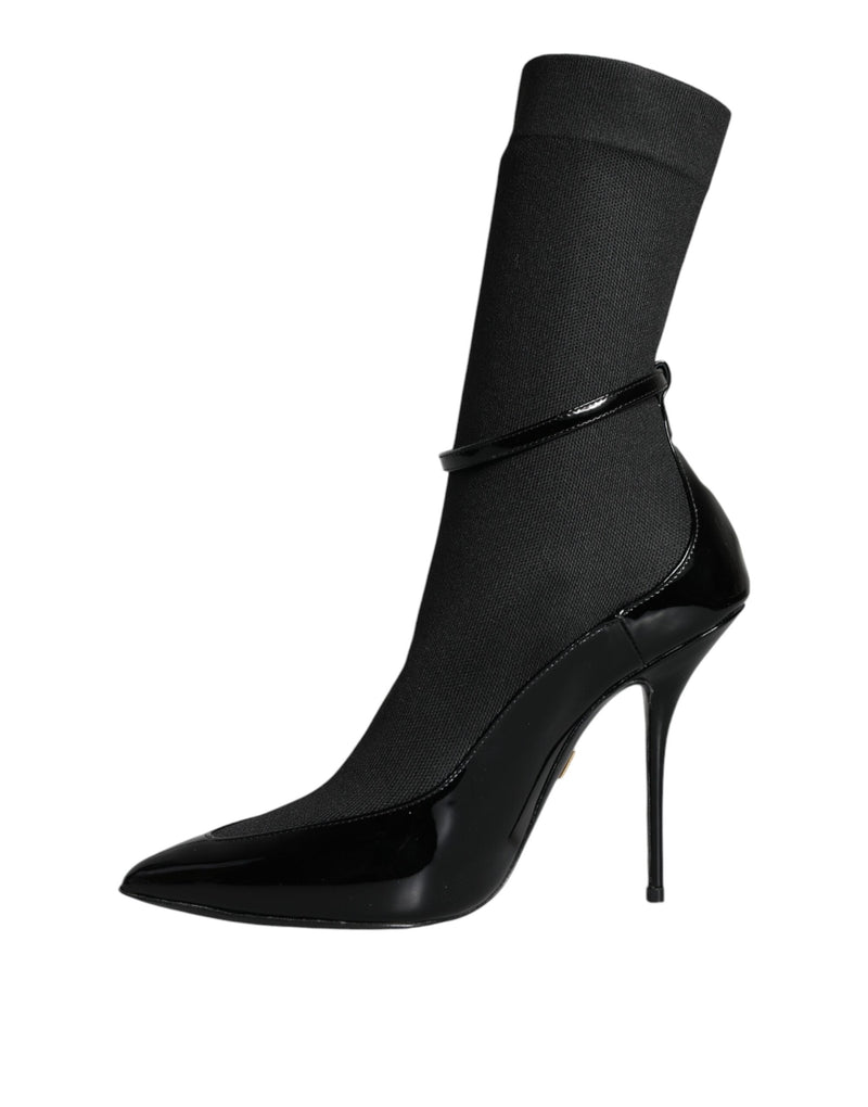 Dolce & Gabbana Black Patent Leather Stilettos Booties