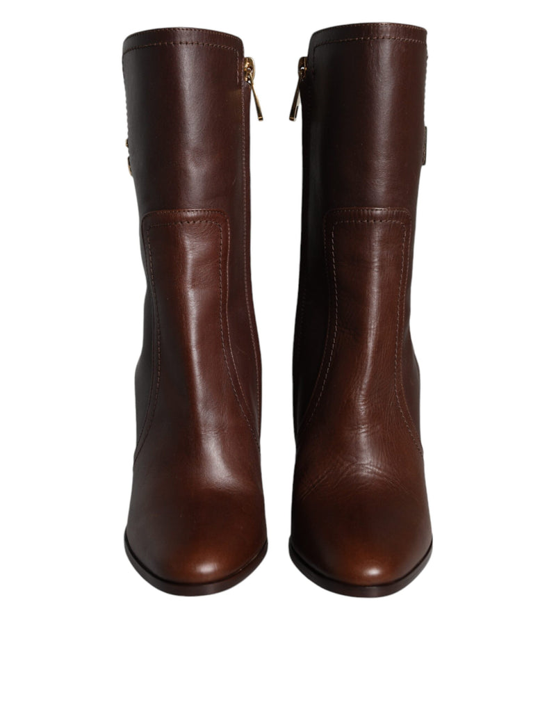 Dolce & Gabbana Bottes en Cuir Marron Mi-Mollet