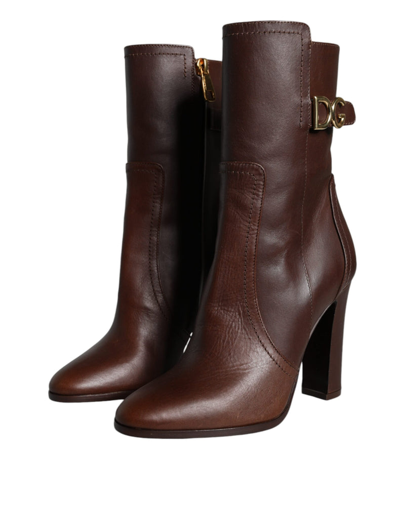 Dolce & Gabbana Bottes en Cuir Marron Mi-Mollet