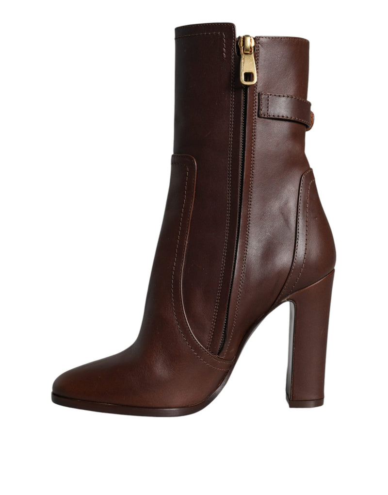 Dolce & Gabbana Bottes en Cuir Marron Mi-Mollet