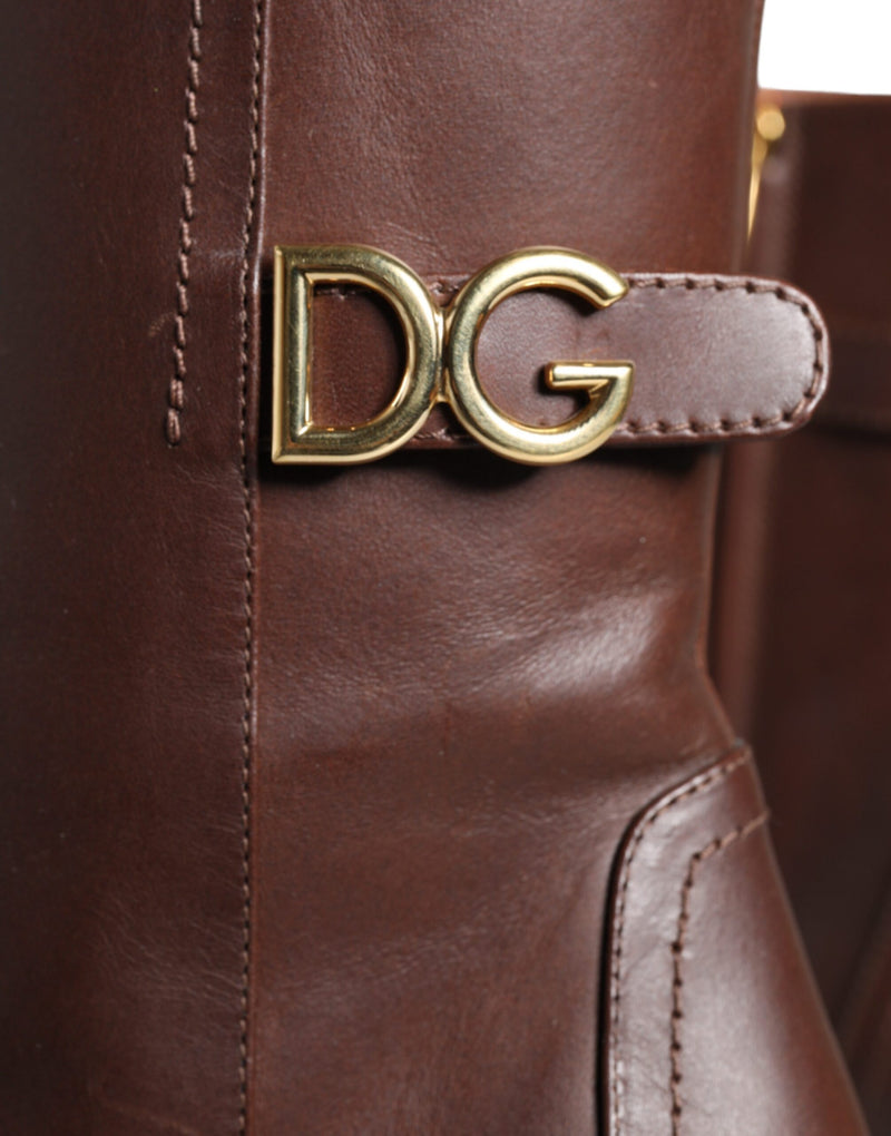Dolce & Gabbana Bottes en Cuir Marron Mi-Mollet