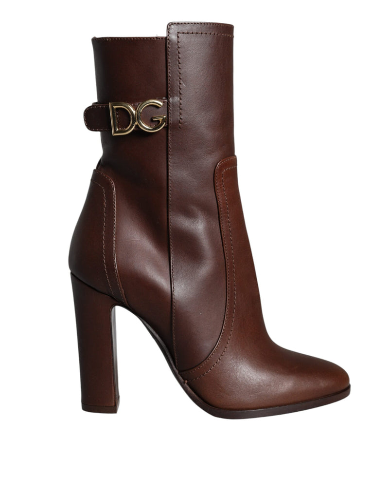 Dolce & Gabbana Bottes en Cuir Marron Mi-Mollet