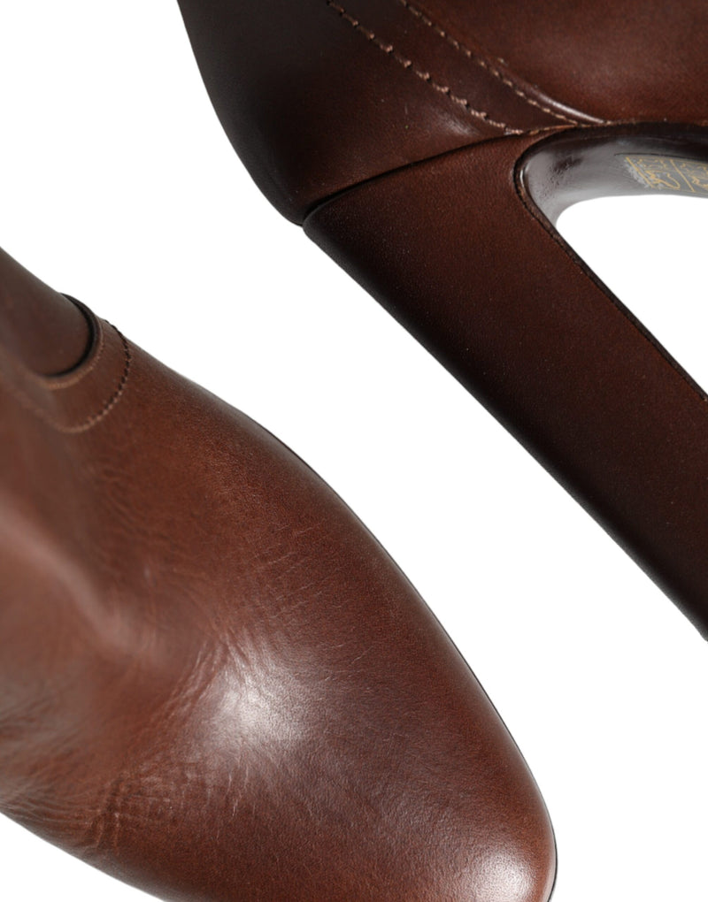 Dolce & Gabbana Bottes en Cuir Marron Mi-Mollet
