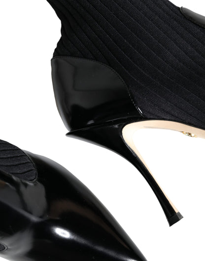 Dolce & Gabbana zwarte stretch stiletto enkellaarsjes/sokken/schoenen