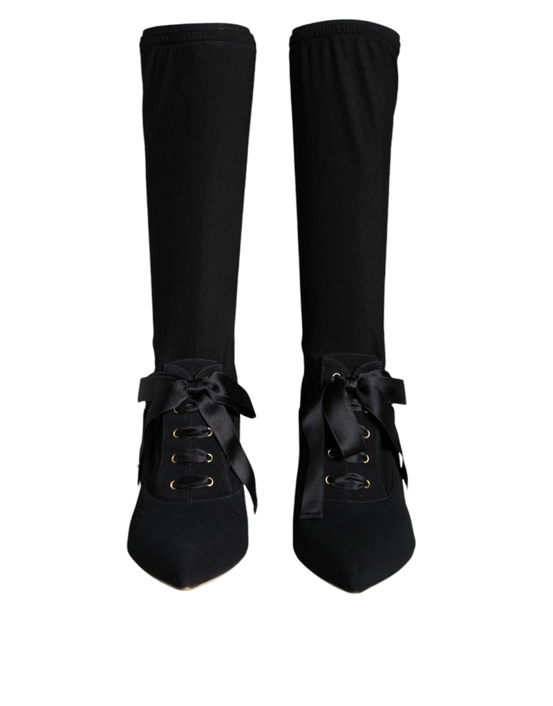 Dolce & Gabbana Black Stiletto Heels Mid Calf Boots