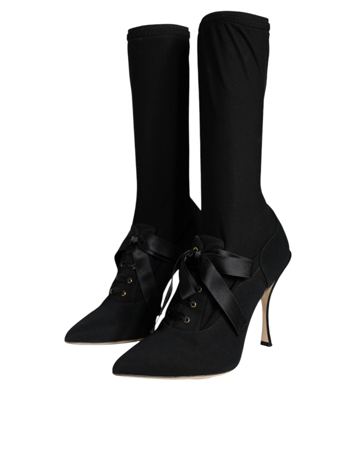 Dolce & Gabbana Black Stiletto Heels Mid Calf Boots