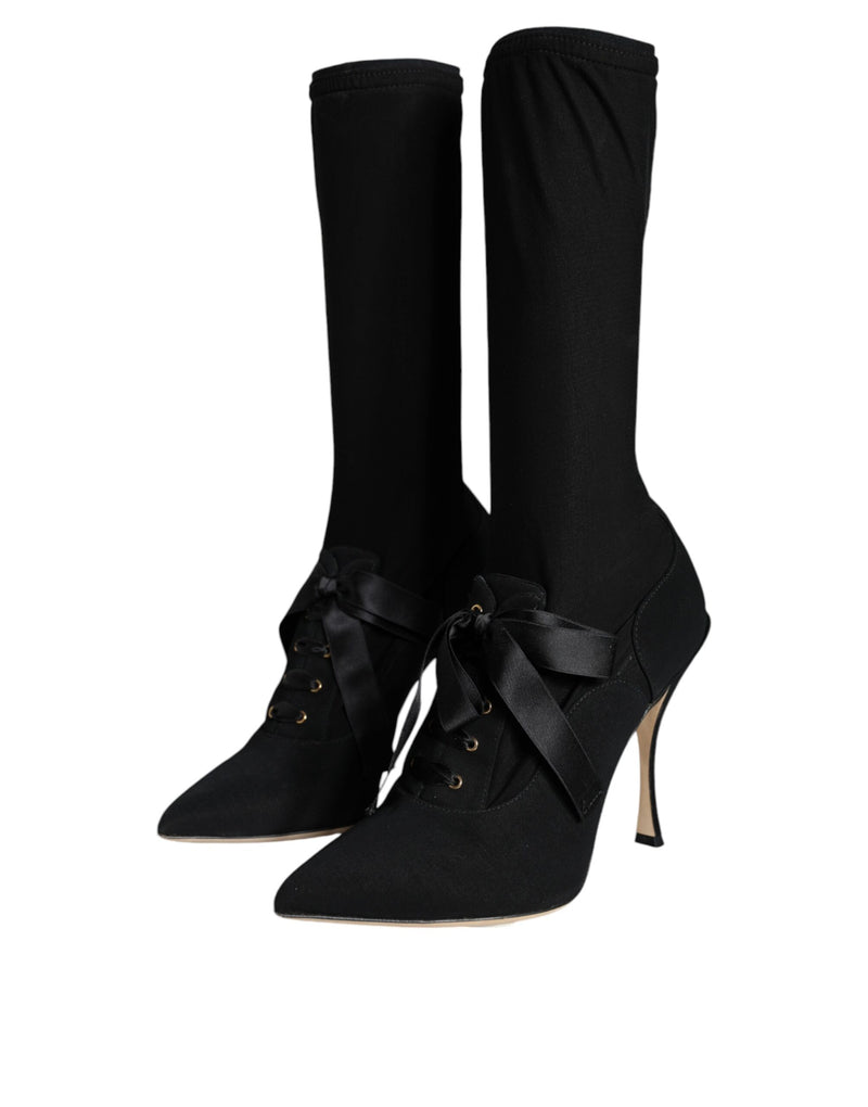 Dolce & Gabbana Black Stiletto Heels Mid Calf Boots