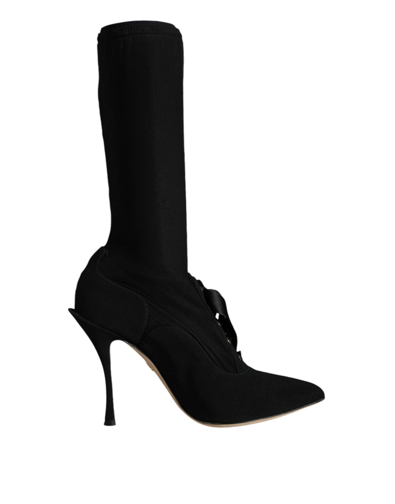 Dolce & Gabbana Black Stiletto Heels Mid Calf Boots