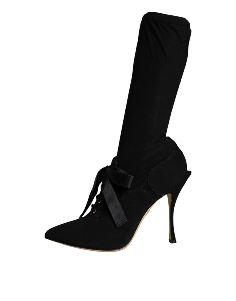 Dolce & Gabbana Black Stiletto Heels Mid Calf Boots