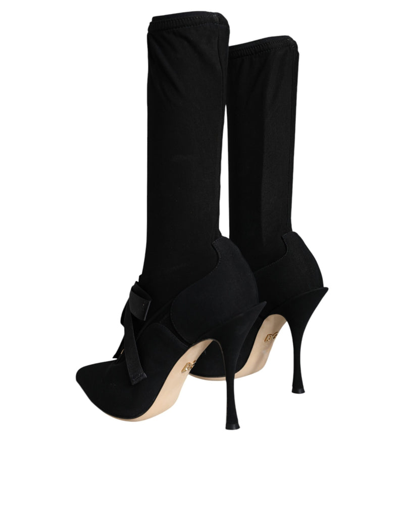 Dolce & Gabbana Black Stiletto Heels Mid Calf Boots