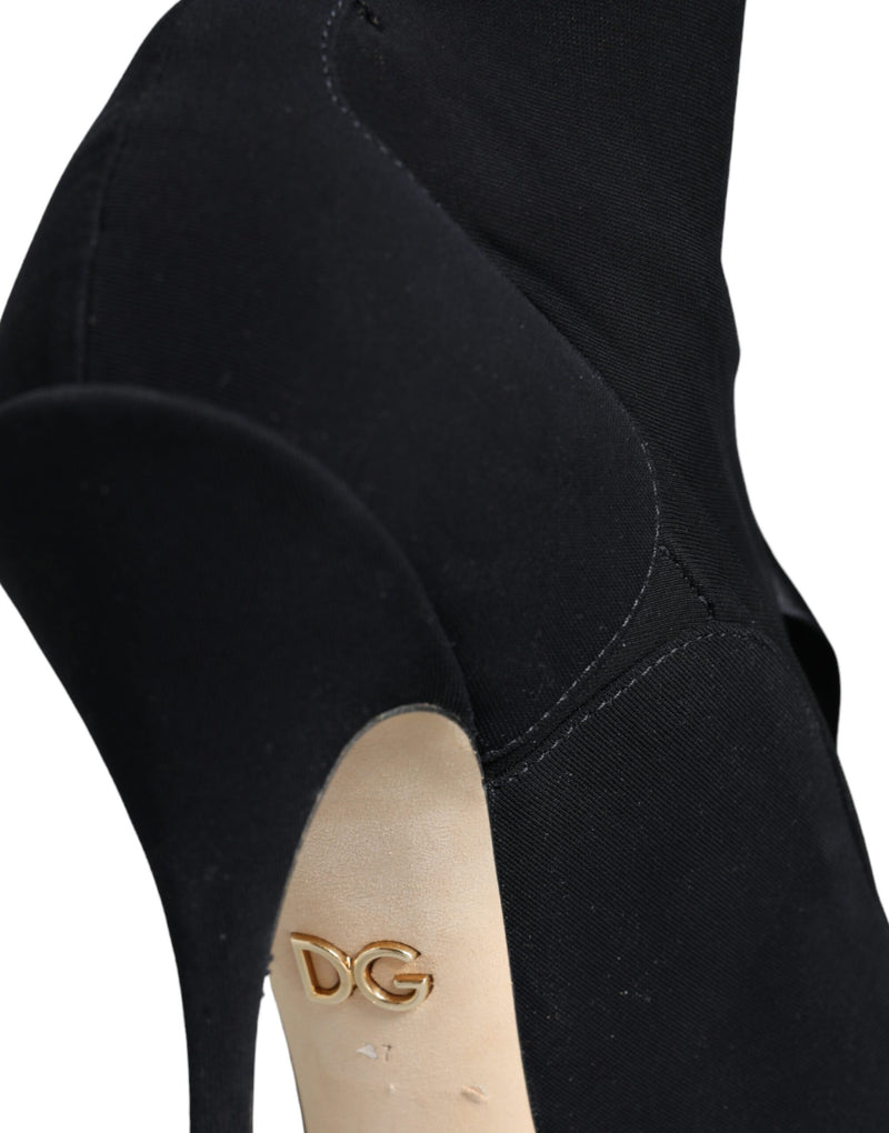 Dolce & Gabbana Black Stiletto Heels Mid Calf Boots