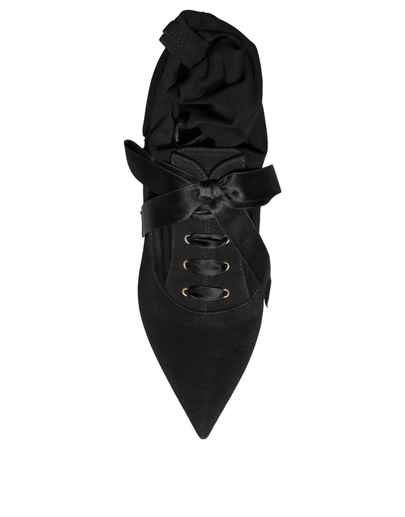 Dolce & Gabbana Black Stiletto Heels Mid Calf Boots