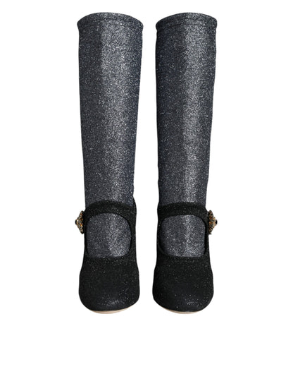 Dolce & Gabbana Zwarte Mary Jane-laarzen met kristallen