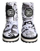 Dolce & Gabbana White Padded Logo Print Mid Calf Boots