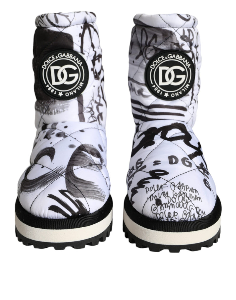 Dolce & Gabbana White Padded Logo Print Mid Calf Boots