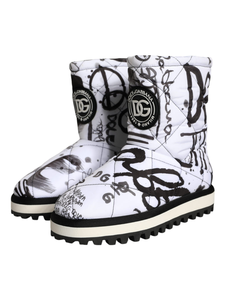 Dolce & Gabbana White Padded Logo Print Mid Calf Boots